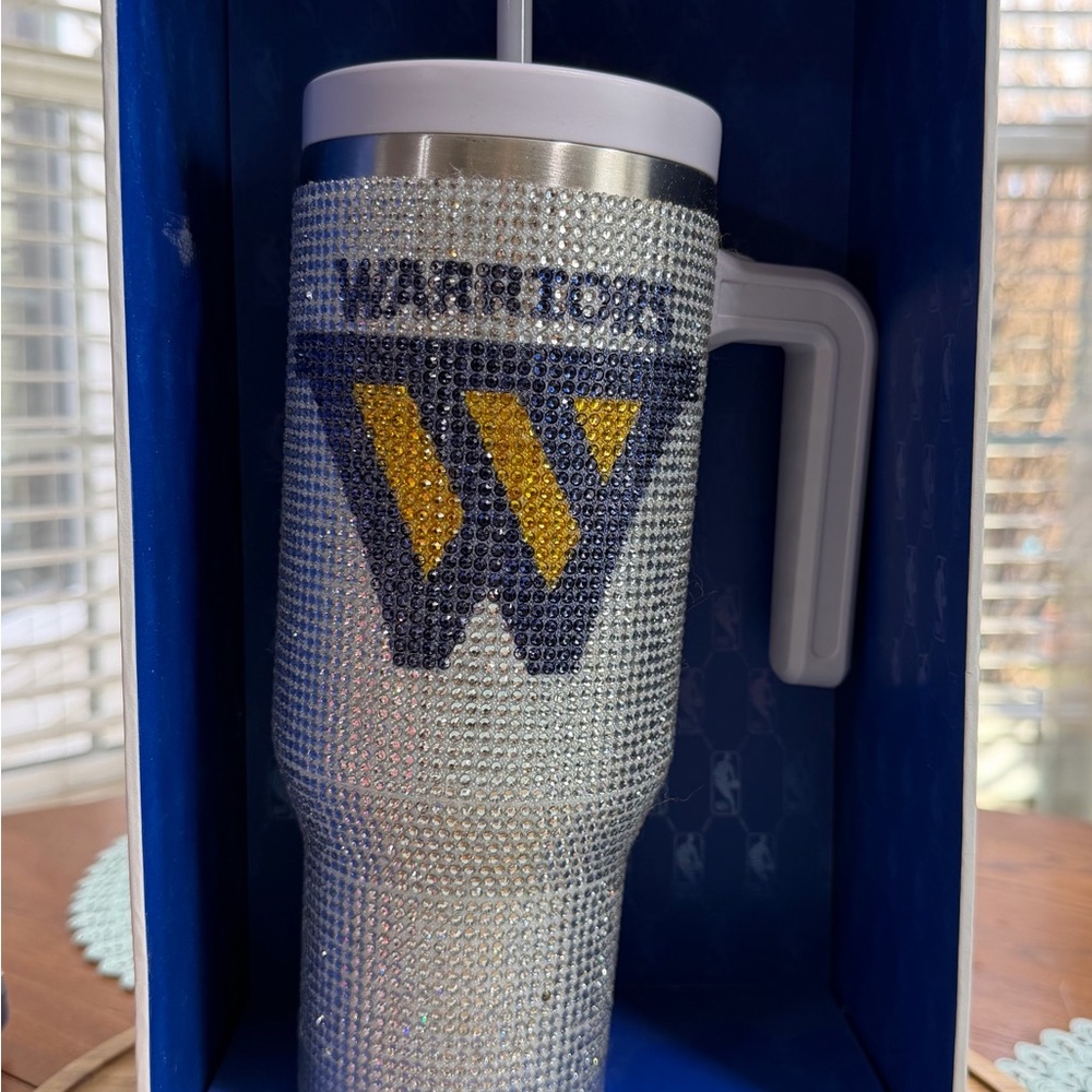 NBA Warriors Rhinestone Tumbler with Handle - Silver and Gold